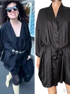 Victoria's Secret Angels Black Satin Wrap Jacket One Size